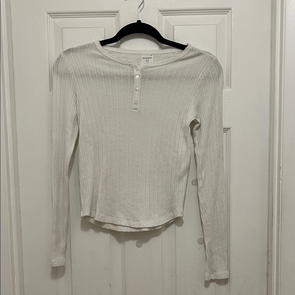 Abercrombie Kids White Long Sleeve Henley Tee